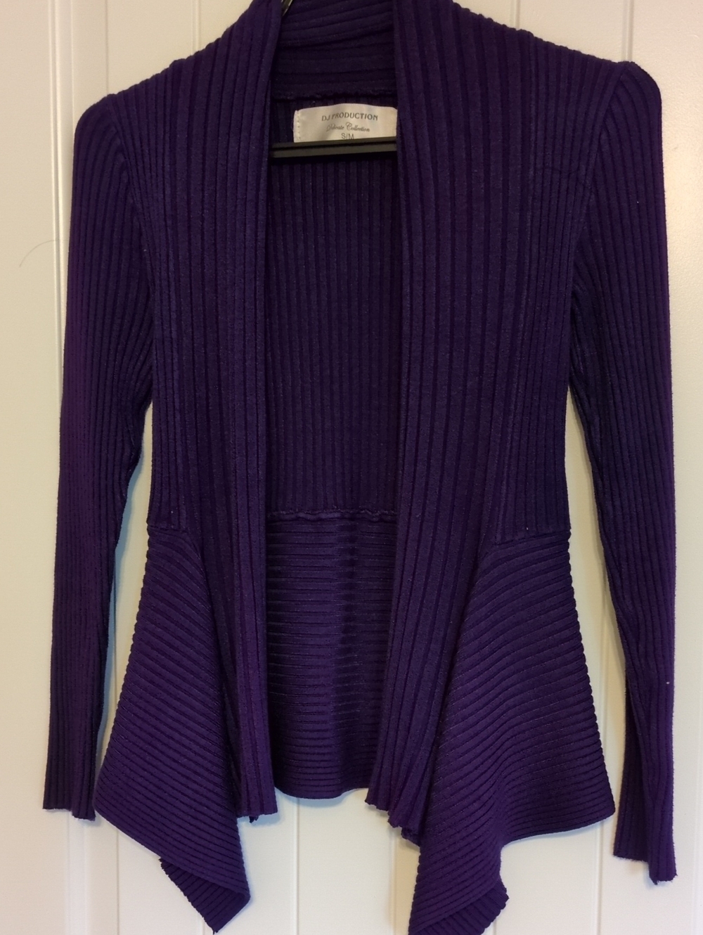 Deep Purple Ribbed Open-Front Draped Cardigan